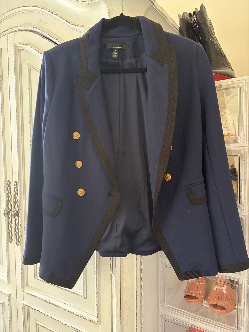 White House Black Market Double-Breasted Navy Blazer with Gold Buttons